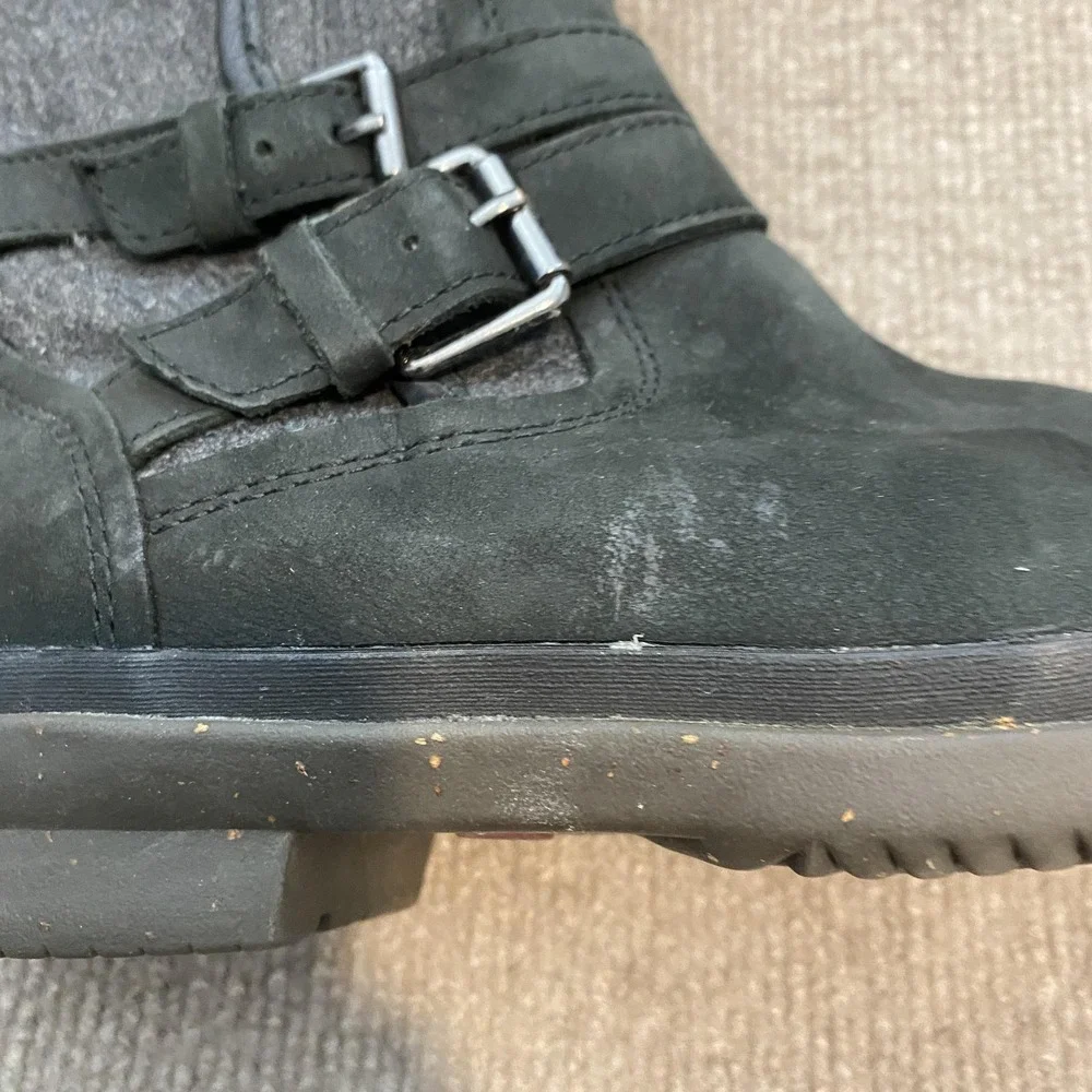 UGG Boots Womens Size 10 Black‎ Leather Shearling Mid Calf Waterproof Zip Buckle